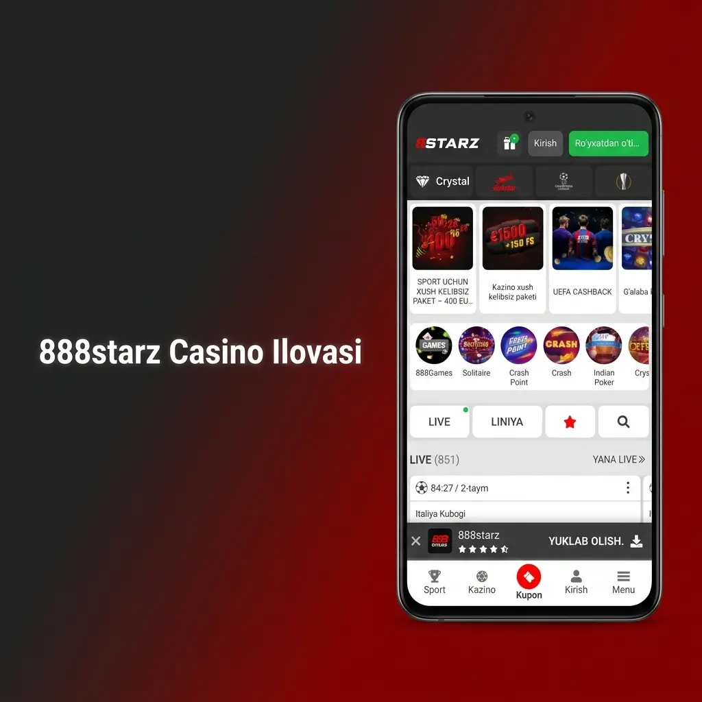 888starz mobil ilovasi Android va iOS uchun, 10 000+ o'yin, depozit va bonus imkoniyatlari