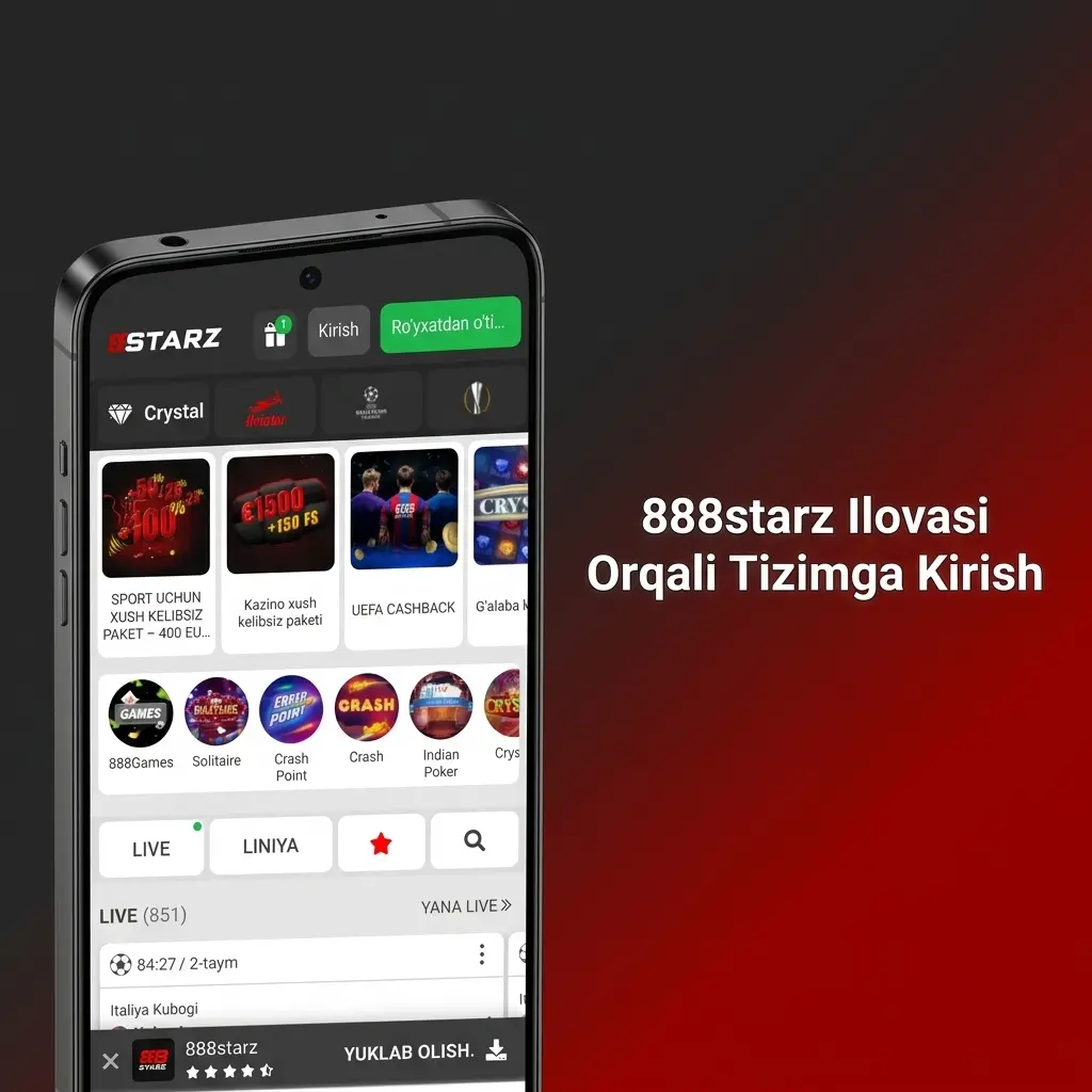 888starz ilovasiga elektron pochta va parol orqali tizimga kirish jarayoni, 30 soniyada bajariladi