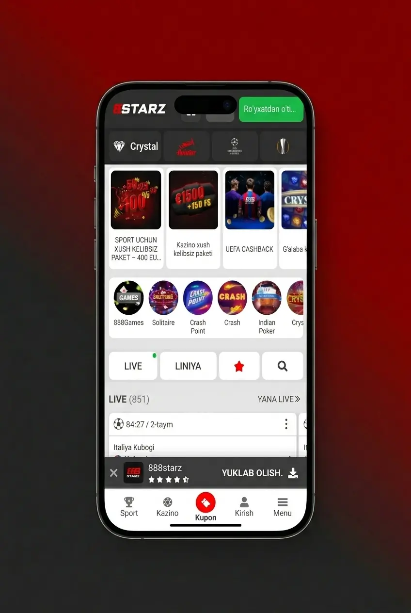 888starz ilovasida basketbol stavkalari – Android va iOS uchun jonli stavkalar va koeffitsientlar