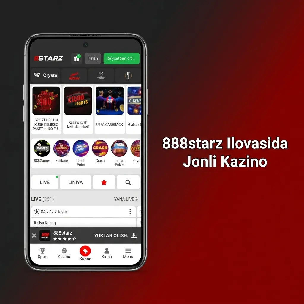 888starz ilovasida jonli kazino o'yinlari Android va iOS qurilmalarida ishlaydi