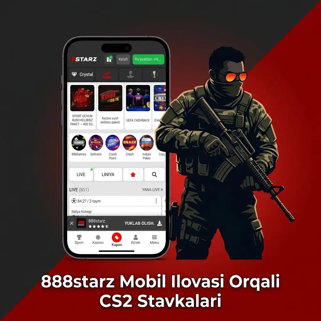888starz mobil ilovasi orqali CS2 stavkalari — Android va iOS uchun kibersport tikish
