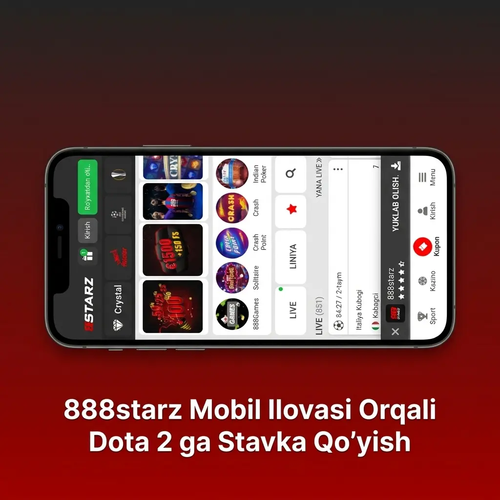 888starz mobil ilovasi orqali Android qurilmada Dota 2 ga stavka qo'yish
