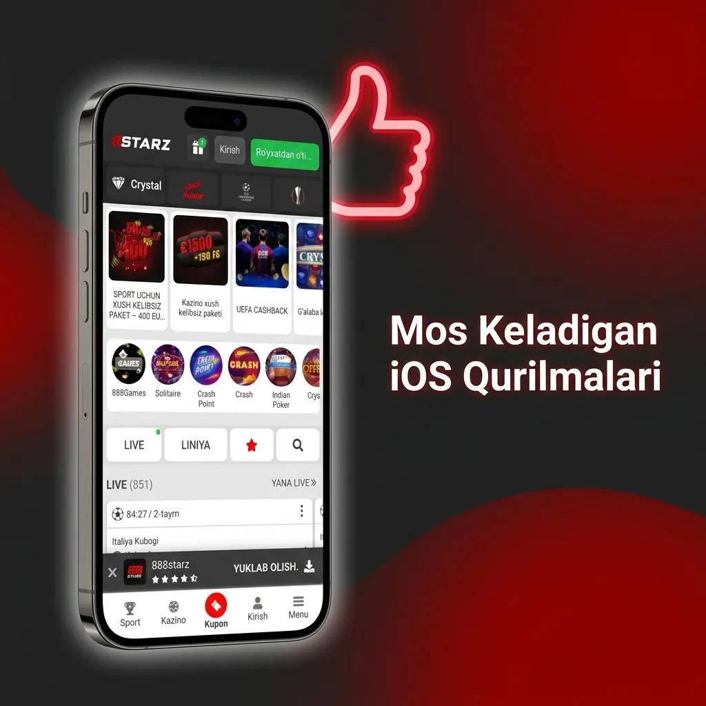 888starz ilovasi bilan mos keladigan iOS qurilmalari: iPhone X dan 15 gacha va iPad modellari