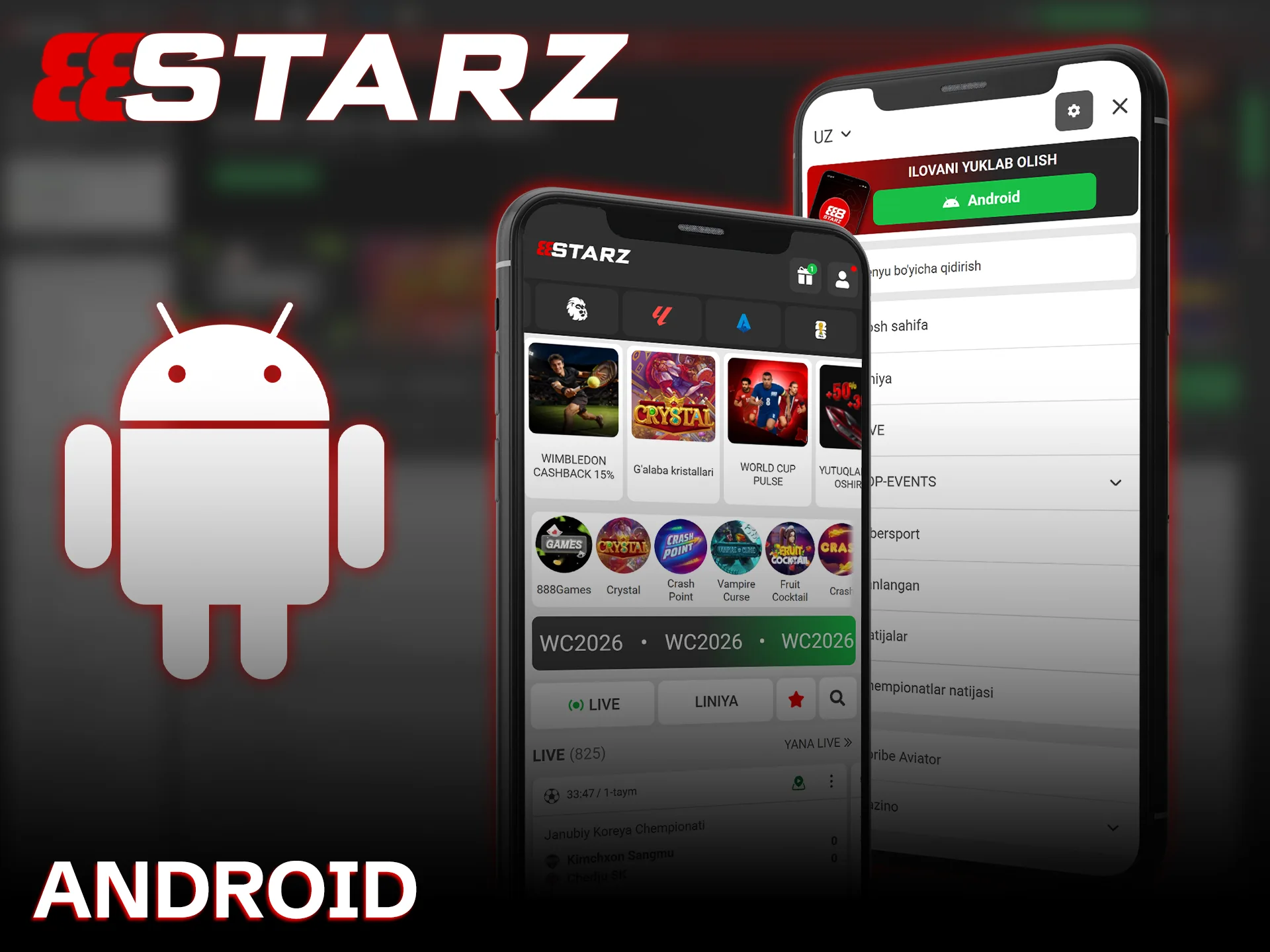 888starz kazinosida o'ynash uchun Android qurilmangizga maxsus ilovani o'rnating.
