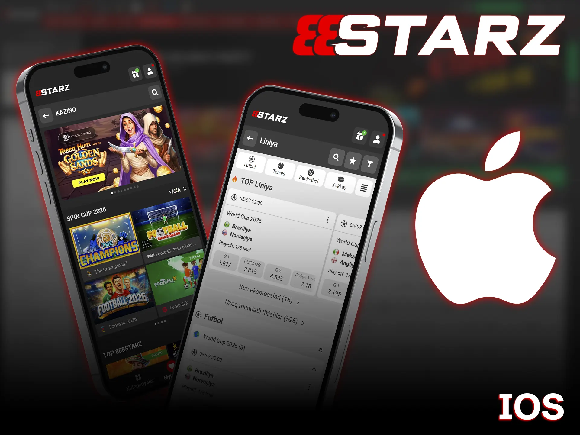 Sport stavkalaridan bahramand bo'lish uchun iOS tizimidagi 888starz ilovasini ko'chirib oling.