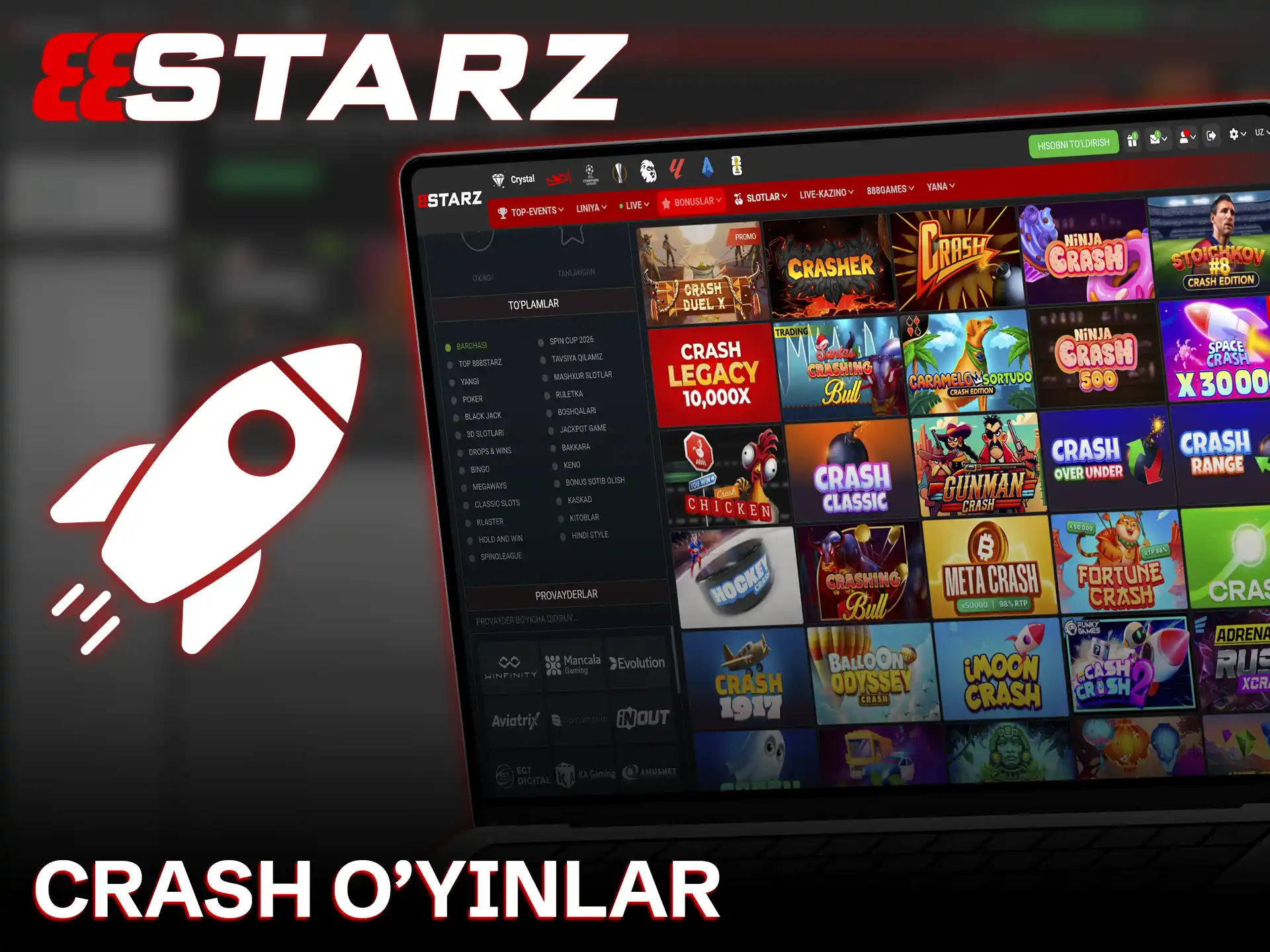 888starz kazinosida qiziqarli Crash o'yinlarini o'ynang va tezkor yutuqlarga erishing.