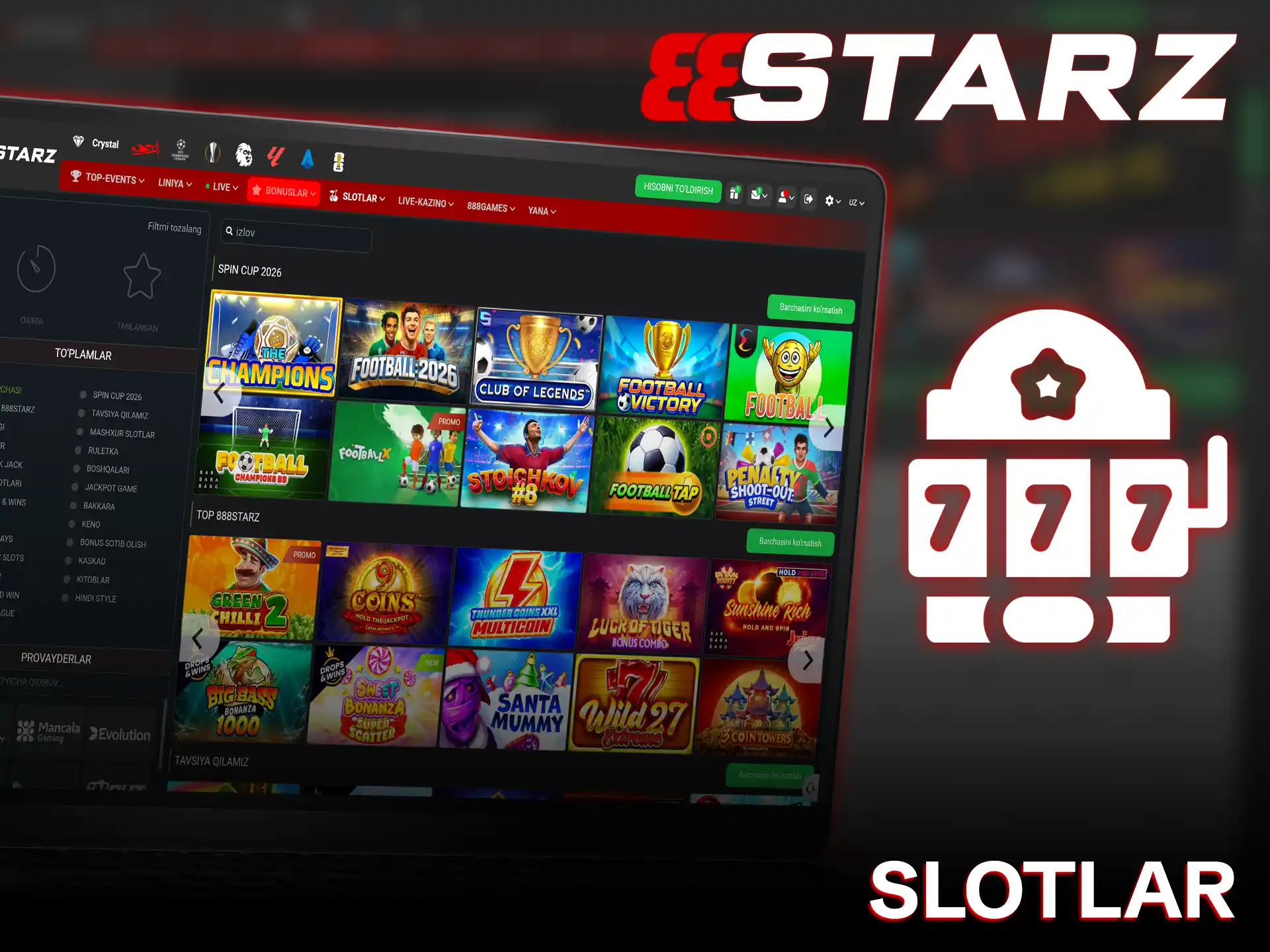 888starz kazinosidagi eng yaxshi slotlarni aylantiring va katta yutuqlarni oling.