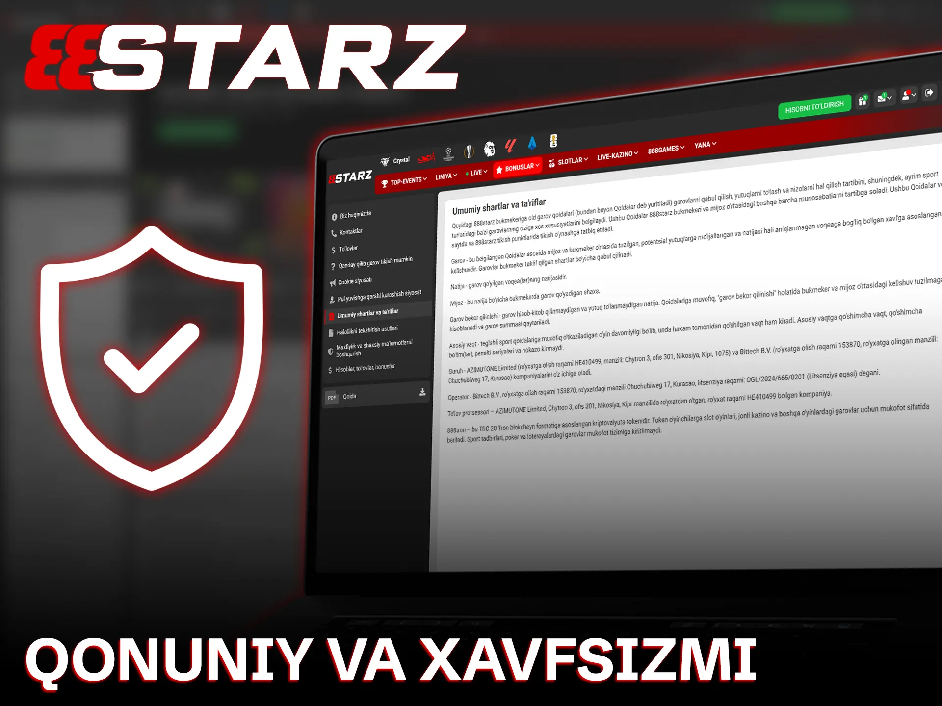 O'zbekiston hududida 888starz bilan qonuniy va xavfsiz sport stavkalaridan zavqlaning.