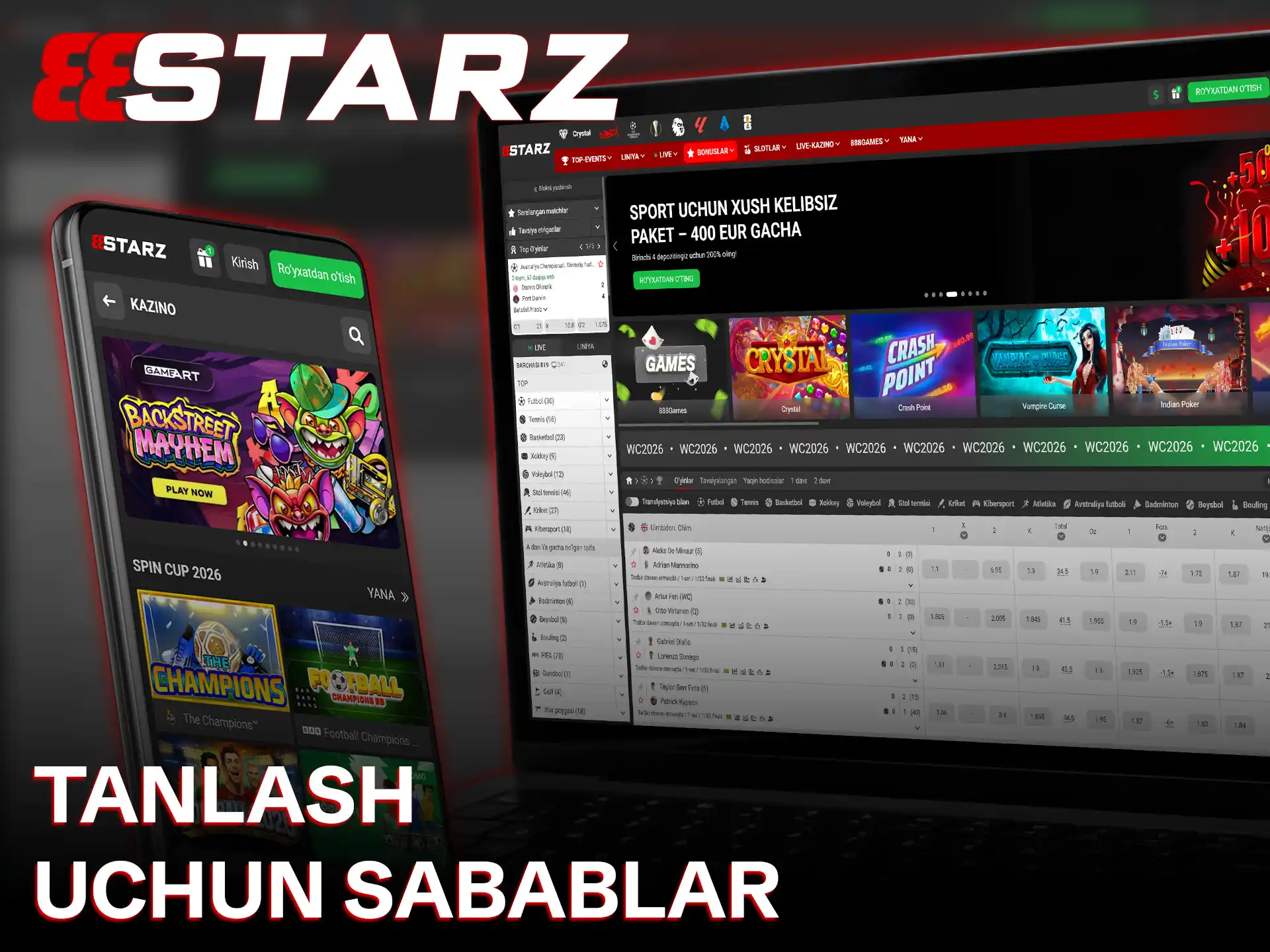 888starz kazinosini tanlashning afzalliklarini bilib oling va o'ynashni boshlang.