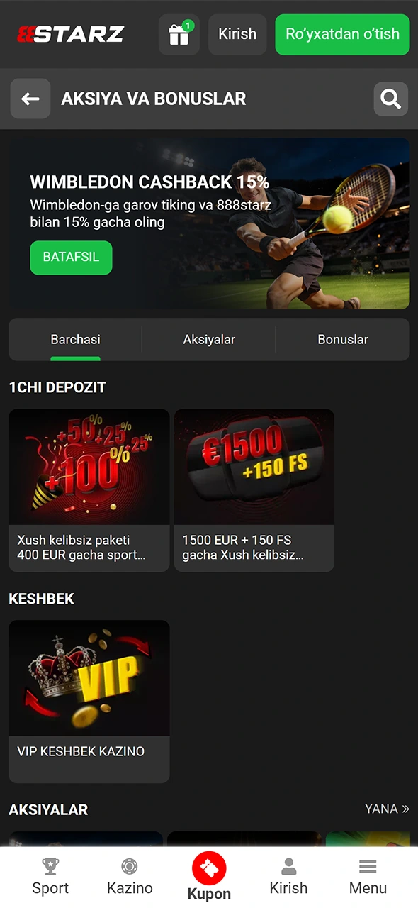 888starz ilovasida bonuslarni tekshiring va mukofotlarni talab qiling.