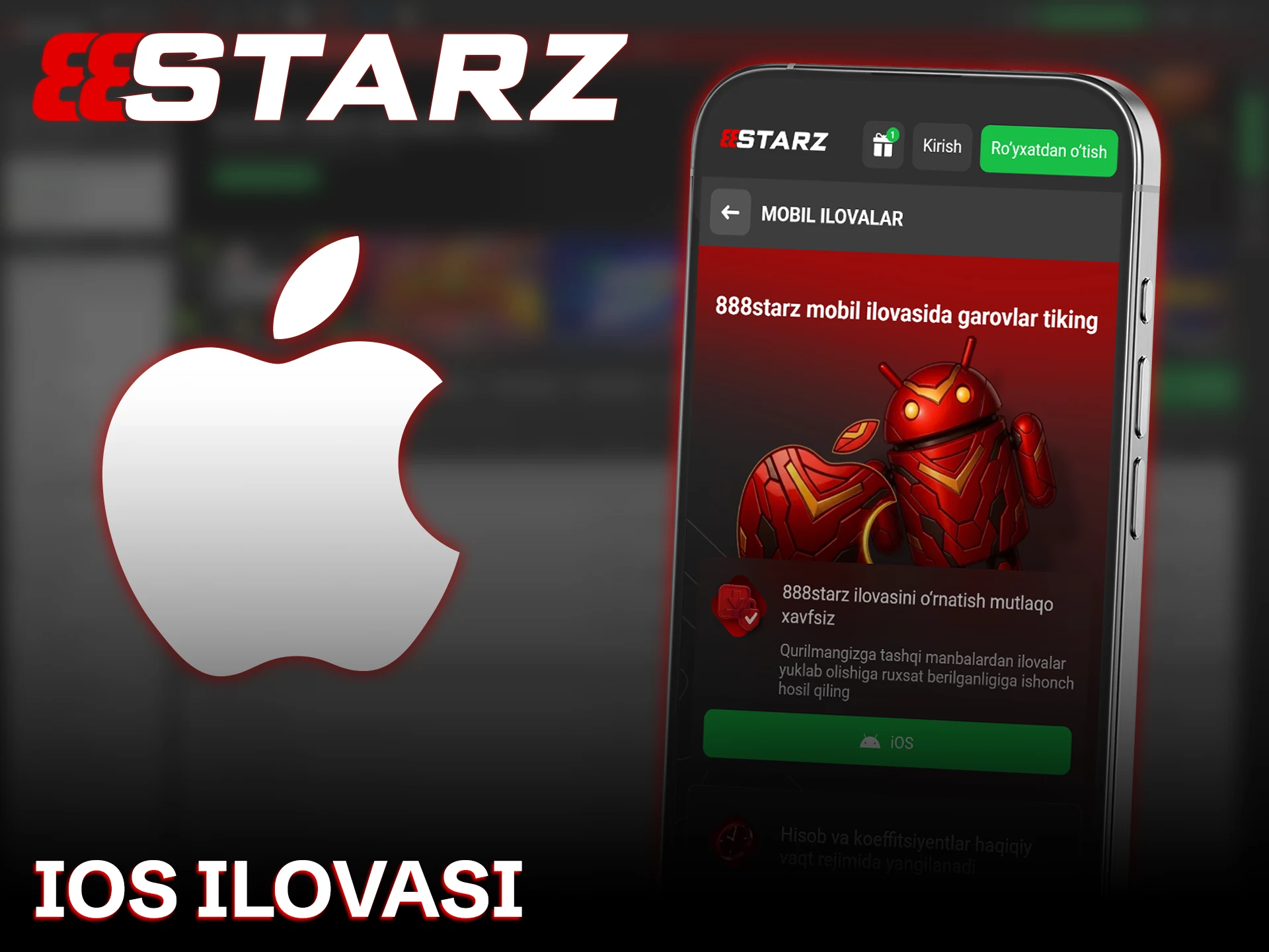 Apple qurilmangizga 888starz ilovasini yuklab oling va kazino o'yinlaridan zavqlaning.