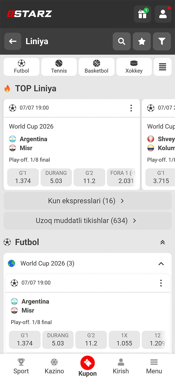 888starz ilovasida sport turini tanlab yutuqli stavka amalga oshiring.