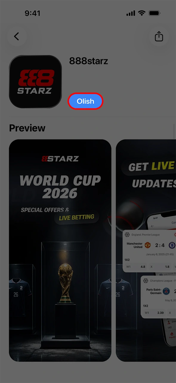 888starz ilovasini iOS telefoningizga yuklash tugmasini bosing va kuting.