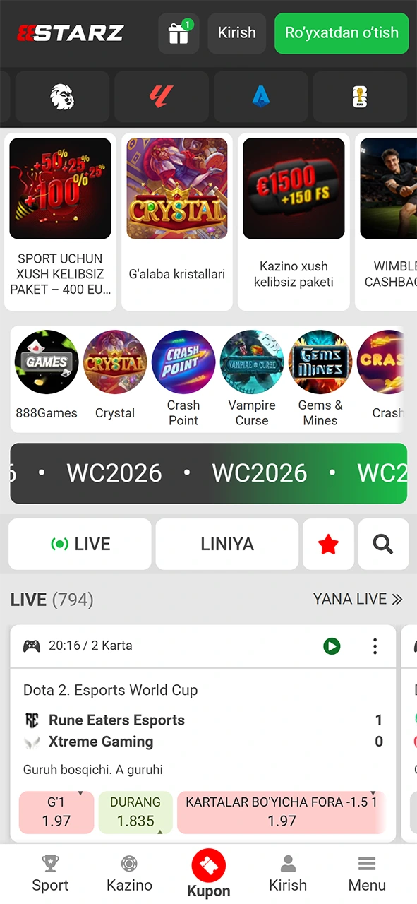 888starz ilovasini iOS ekranda oching va pul yutishni boshlang.