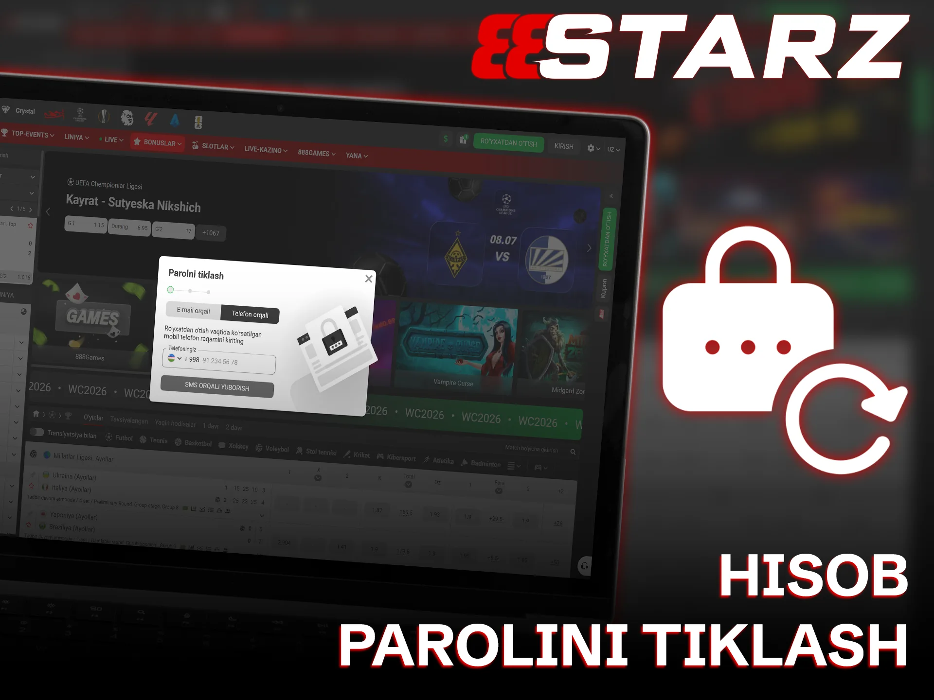 Tezgina 888starz saytida ro'yxatdan o'tish profilingiz parolini tiklang va o'yinni davom ettiring.