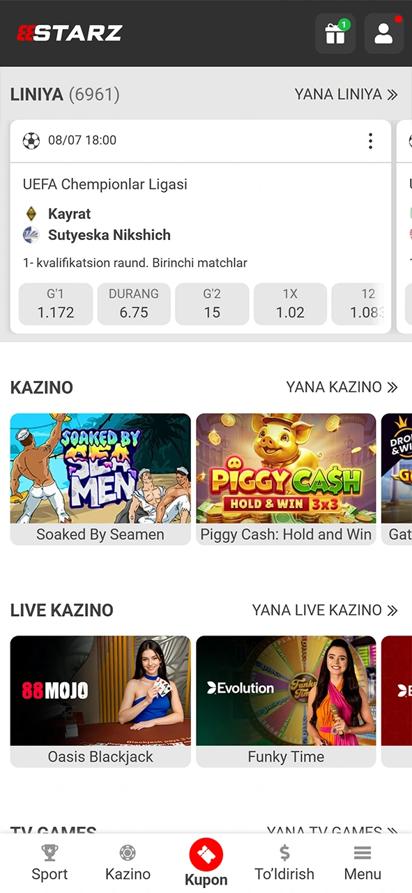 Yutuqli bonus imkoniyatini yoqing va 888starz saytida ro'yxatdan o'tishni nishonlang.