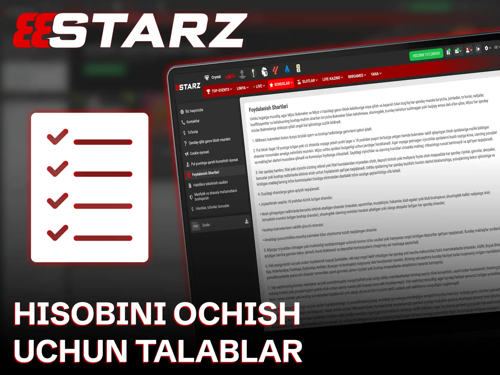 Yangi 888starz hisobini yaratish uchun ro'yxatdan o'tish talablarini bajaring va o'ynang.